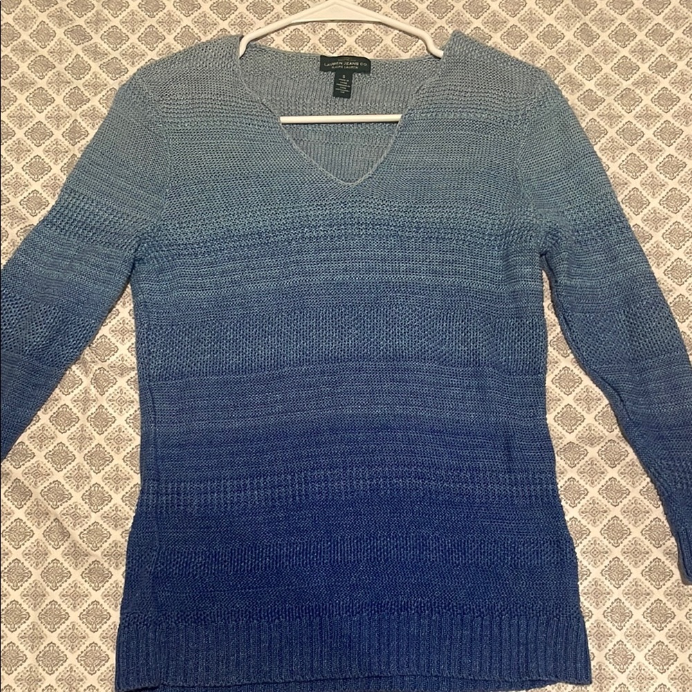 Ralph Lauren Women's Blue Ombre V-Neck Sweater